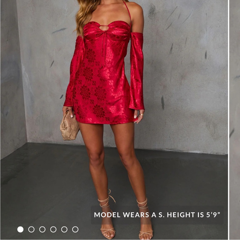 Red silky vici, 	
Cherish You Satin Jacquard Sweetheart Mini Dress - Red / S